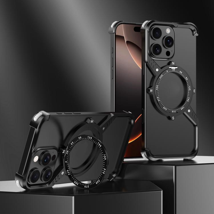 For iPhone 16 Pro S Shaped 360 Holder Airbag Frameless MagSafe Metal Phone Case(Black) - free shipping - PMC TechLife - Order now!