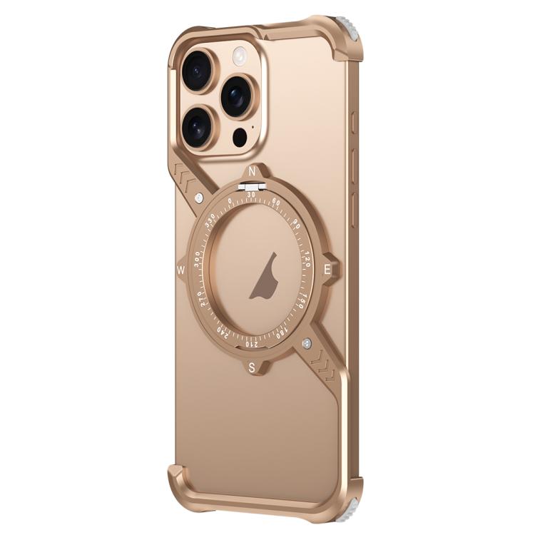 For iPhone 15 Pro S Shaped 360 Holder Airbag Frameless MagSafe Metal Phone Case(Desert Gold) - free shipping - PMC TechLife - Order now!