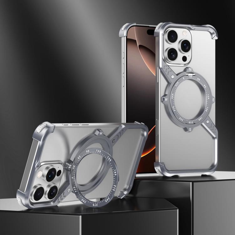 For iPhone 14 Pro Max S Shaped 360 Holder Airbag Frameless MagSafe Metal Phone Case(Space Gray) - free shipping - PMC TechLife - Order now!