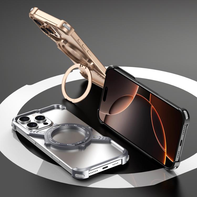 For iPhone 16e S Shaped 360 Holder Airbag Frameless MagSafe Metal Phone Case(Space Gray) - free shipping - PMC TechLife - Order now!