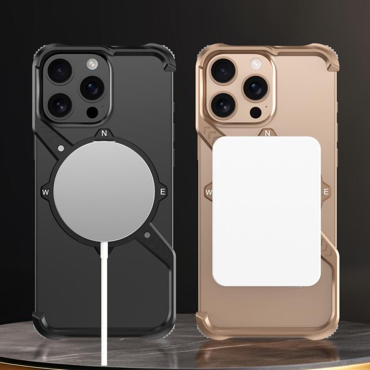 For iPhone 16e S Shaped 360 Holder Airbag Frameless MagSafe Metal Phone Case(Desert Gold) - free shipping - PMC TechLife - Order now!