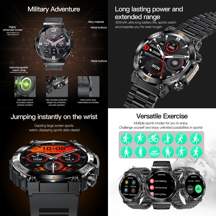 AK61 BT Call Smart Watch, Support Blood Pressure / Heart Rate / Sports Wellness Tracking Fitness Tracker(Black Steel) - free shipping - PMC TechLife - Order now!