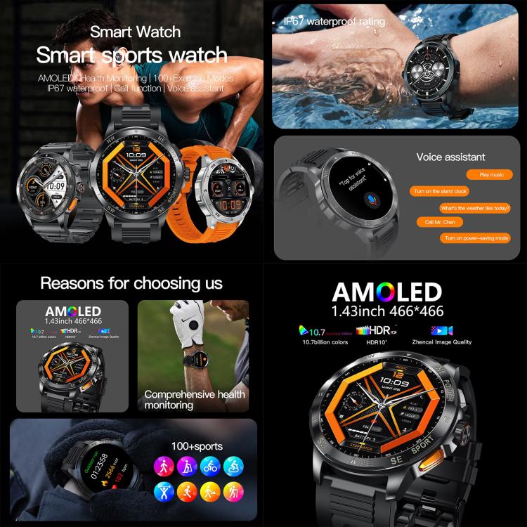 AK77 BT Call Smart Watch, Support Blood Oxygen / Blood Pressure / Heart Rate / Sports Wellness Tracking Fitness Tracker(Silver Steel) - free shipping - PMC TechLife - Order now!