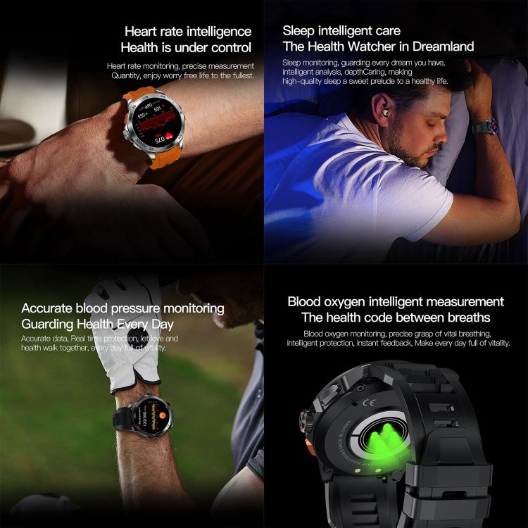 AK77 BT Call Smart Watch, Support Blood Oxygen / Blood Pressure / Heart Rate / Sports Wellness Tracking Fitness Tracker(Orange Silicone) - free shipping - PMC TechLife - Order now!