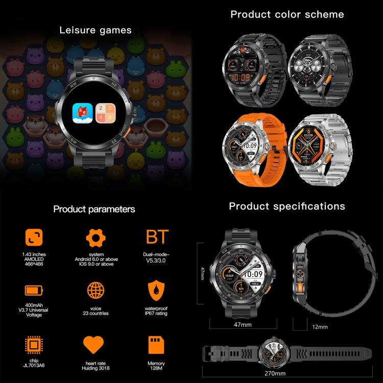 AK77 BT Call Smart Watch, Support Blood Oxygen / Blood Pressure / Heart Rate / Sports Wellness Tracking Fitness Tracker(Silver Steel) - free shipping - PMC TechLife - Order now!