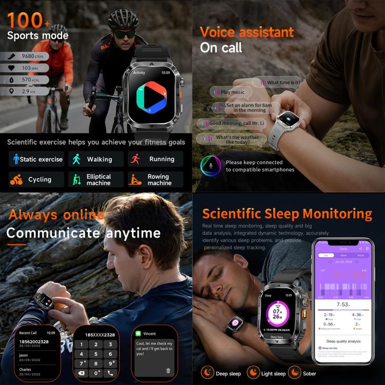 AK80 BT Call Smart Watch, Support Blood Oxygen / Blood Pressure / Heart Rate / Sports Wellness Tracking Fitness Tracker(Grey Silicone) - free shipping - PMC TechLife - Order now!