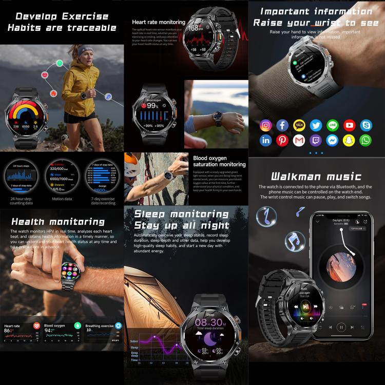 AK82 BT Call Smart Watch, Support Blood Oxygen / Blood Pressure / Heart Rate / Sports Wellness Tracking Fitness Tracker(Space Gray Black Silicone) - free shipping - PMC TechLife - Order now!