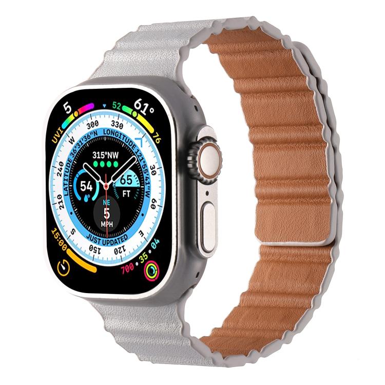 For Apple Watch 46mm / 49mm / 45mm / 44mm Magnetic PU Leather Watch Band(White) - Watch Bands by PMC TechLife | Online Shopping South Africa | PMC TechLife | Buy Now Pay Later Mobicred