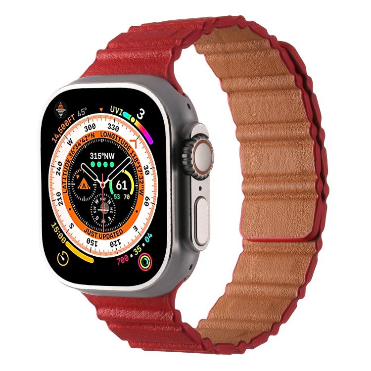 For Apple Watch 42mm / 41mm / 40mm / 38mm Magnetic PU Leather Watch Band(Red) - Watch Bands by PMC TechLife | Online Shopping South Africa | PMC TechLife | Buy Now Pay Later Mobicred