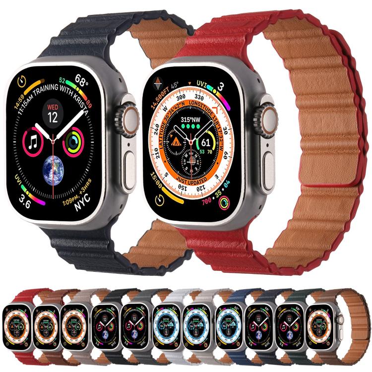 For Apple Watch 46mm / 49mm / 45mm / 44mm Magnetic PU Leather Watch Band(Grey) - Watch Bands by PMC TechLife | Online Shopping South Africa | PMC TechLife | Buy Now Pay Later Mobicred