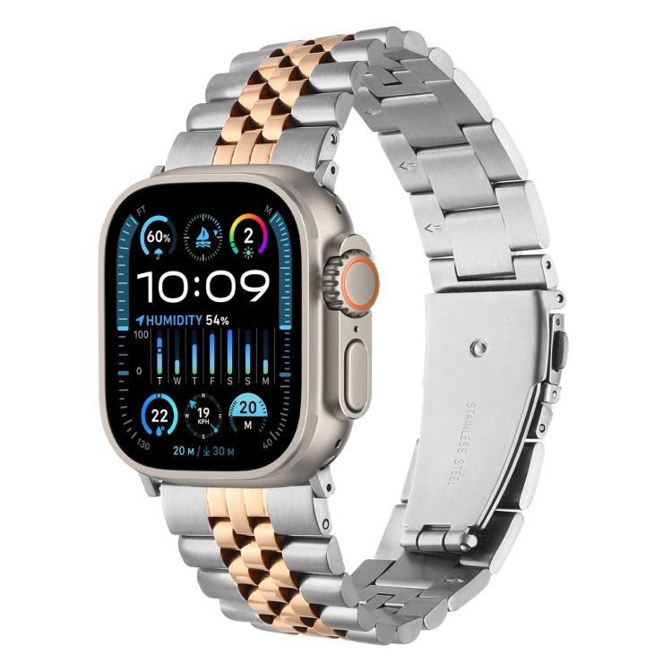For Apple Watch 46mm / 49mm / 45mm / 44mm Quick Release Five-bead Metal Watch Band(Silver Rose Gold) - free shipping - PMC TechLife - Order now!