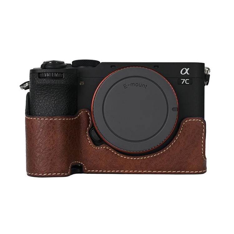 For Sony ILCE-7CM2 / Alpha 7C II Litchi Texture PU Leather Camera Half Case Base(Coffee) - free shipping - PMC TechLife - Order now!