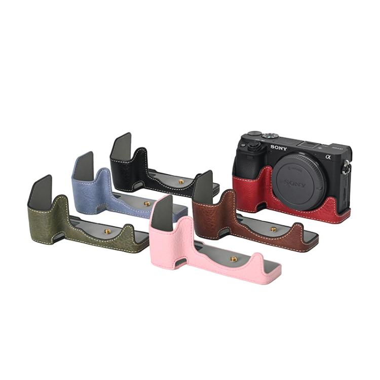 For Sony ILCE-6400 / A6300 / A6200 Litchi Texture PU Leather Camera Half Case Base(Wine Red) - free shipping - PMC TechLife - Order now!