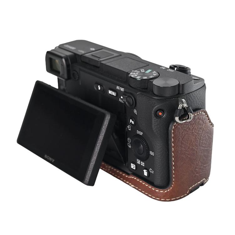 For Sony ILCE-6400 / A6300 / A6200 Litchi Texture PU Leather Camera Half Case Base(Coffee) - free shipping - PMC TechLife - Order now!