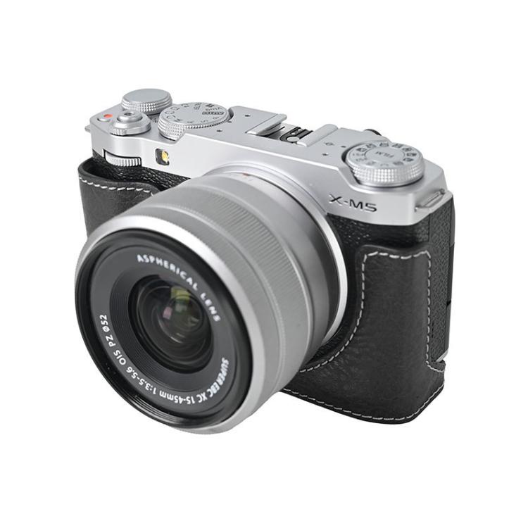 For FUJIFILM X-M5 Litchi Texture PU Leather Camera Half Case Base(Black) - free shipping - PMC TechLife - Order now!