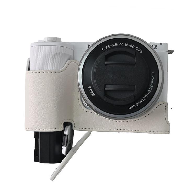 For Sony Alpha ZV-E10 II / ZV-E10M2 Litchi Texture PU Leather Camera Half Case Base(White) - free shipping - PMC TechLife - Order now!