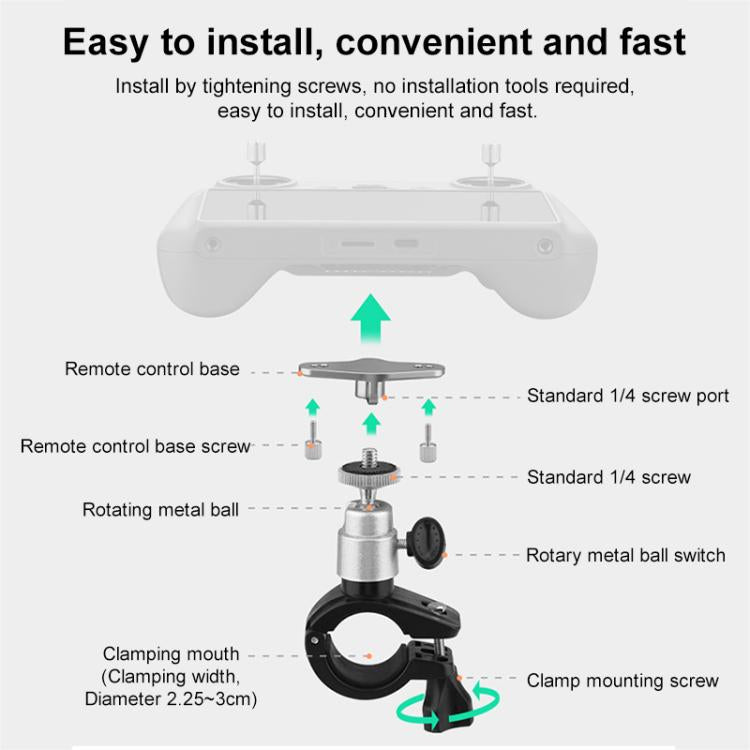 For DJI RC / RC 2 BRDRC Drone Remote Control Adapter Base Bicycle Holder(Black Silver) - free shipping - PMC TechLife - Order now!