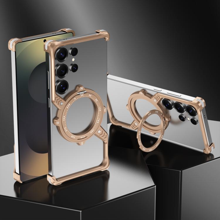For Samsung Galaxy S25 Ultra 5G S Shaped 360 Holder Airbag Frameless MagSafe Metal Phone Case(Desert Gold) - free shipping - PMC TechLife - Order now!