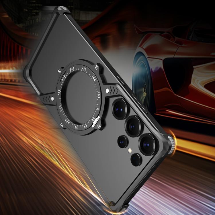 For Samsung Galaxy S24 Ultra 5G S Shaped 360 Holder Airbag Frameless MagSafe Metal Phone Case(Black) - free shipping - PMC TechLife - Order now!