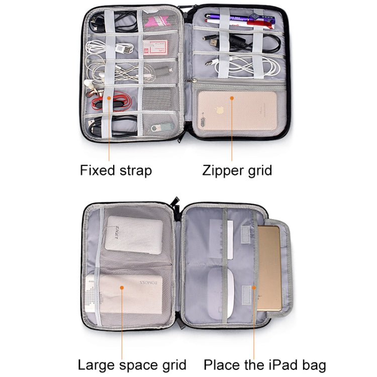 SM01 Multi-function Waterproof Double Layer Data Cable Earphone U Disk Digital Accessories Storage Bag, Size: L(Black) - free shipping - PMC Jewellery - Order now!