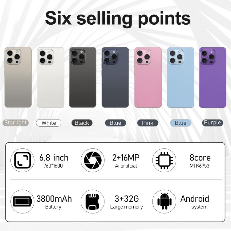 I16 Pro Max / VD1, 3GB+32GB, 6.8 inch Android 10 MTK6753 Octa Core, Network: 4G, Dual SIM, Plug:US Plug(Grey) - free shipping - PMc TechLife - Order now!