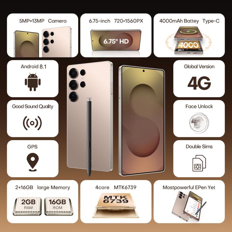 S25 Ultra / B9, 2GB+16GB, 6.75 inch Android 8.1 MTK6739 Quad Core, Network: 4G, Dual SIM, Plug:EU Plug(Titanium White Sliver) - free shipping - PMc TechLife - Order now!
