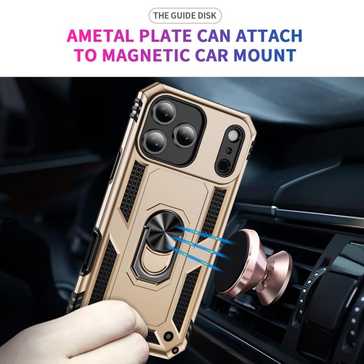 For iPhone 17 Air Shockproof TPU Hybrid PC Phone Case with Holder(Gold) - free shipping - PMc TechLife - Order now!
