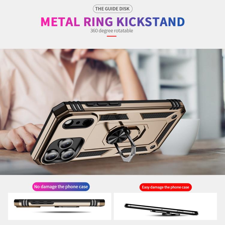 For iPhone 17 Air Shockproof TPU Hybrid PC Phone Case with Holder(Gold) - free shipping - PMc TechLife - Order now!