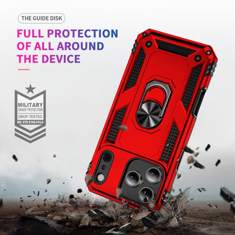 For iPhone 17 Pro Shockproof TPU Hybrid PC Phone Case with Holder(Red) - free shipping - PMc TechLife - Order now!