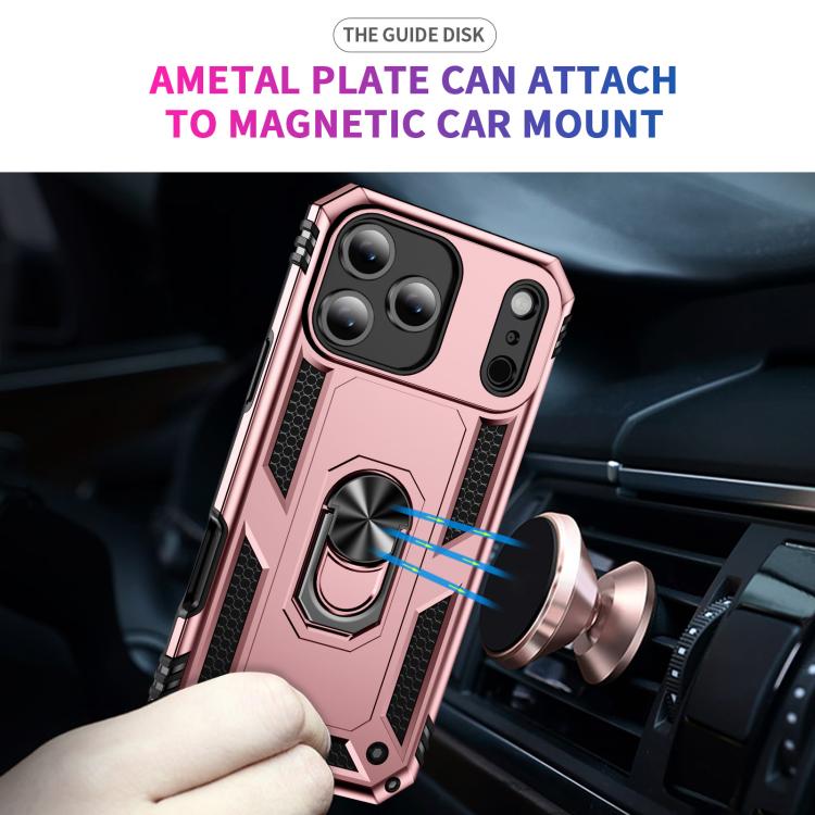 For iPhone 17 Pro Shockproof TPU Hybrid PC Phone Case with Holder(Rose Gold) - free shipping - PMc TechLife - Order now!
