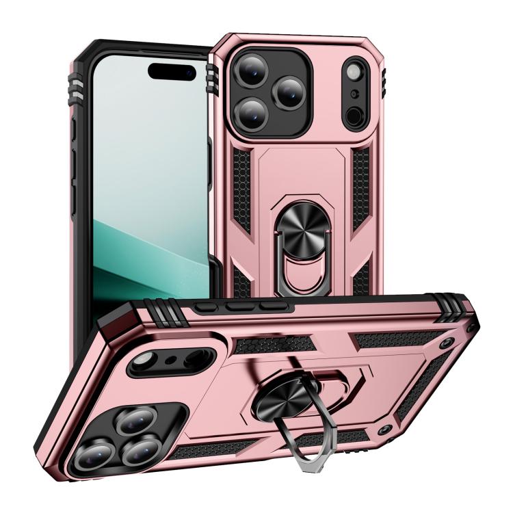 For iPhone 17 Pro Shockproof TPU Hybrid PC Phone Case with Holder(Rose Gold) - free shipping - PMc TechLife - Order now!