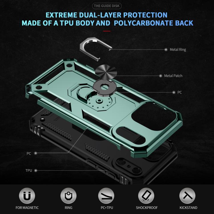 For iPhone 17 Pro Shockproof TPU Hybrid PC Phone Case with Holder(Dark Green) - free shipping - PMc TechLife - Order now!