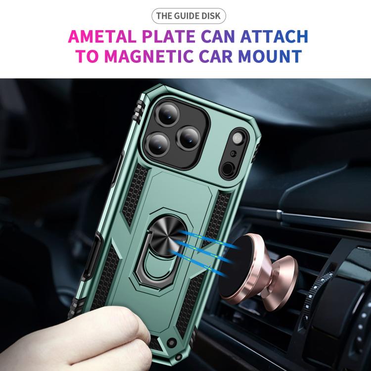 For iPhone 17 Pro Shockproof TPU Hybrid PC Phone Case with Holder(Dark Green) - free shipping - PMc TechLife - Order now!