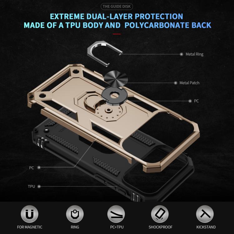 For iPhone 17 Pro Max Shockproof TPU Hybrid PC Phone Case with Holder(Gold) - free shipping - PMc TechLife - Order now!