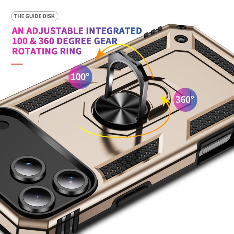 For iPhone 17 Pro Max Shockproof TPU Hybrid PC Phone Case with Holder(Gold) - free shipping - PMc TechLife - Order now!