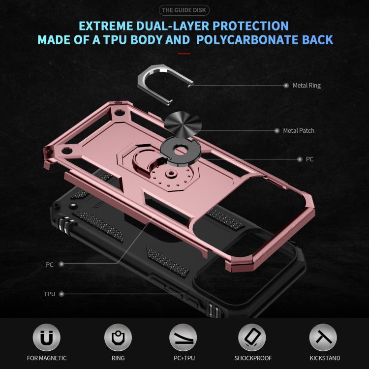 For iPhone 17 Pro Max Shockproof TPU Hybrid PC Phone Case with Holder(Rose Gold) - free shipping - PMc TechLife - Order now!