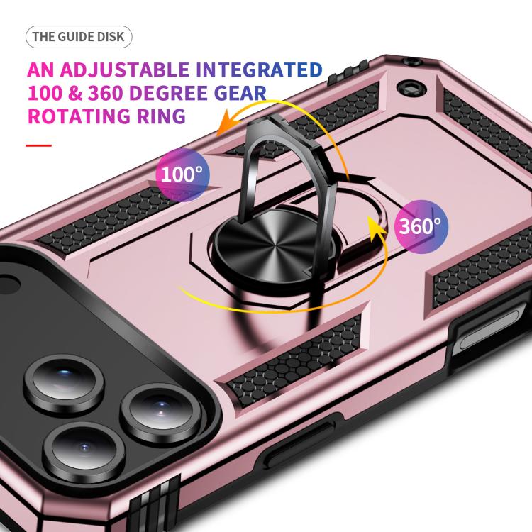 For iPhone 17 Pro Max Shockproof TPU Hybrid PC Phone Case with Holder(Rose Gold) - free shipping - PMc TechLife - Order now!