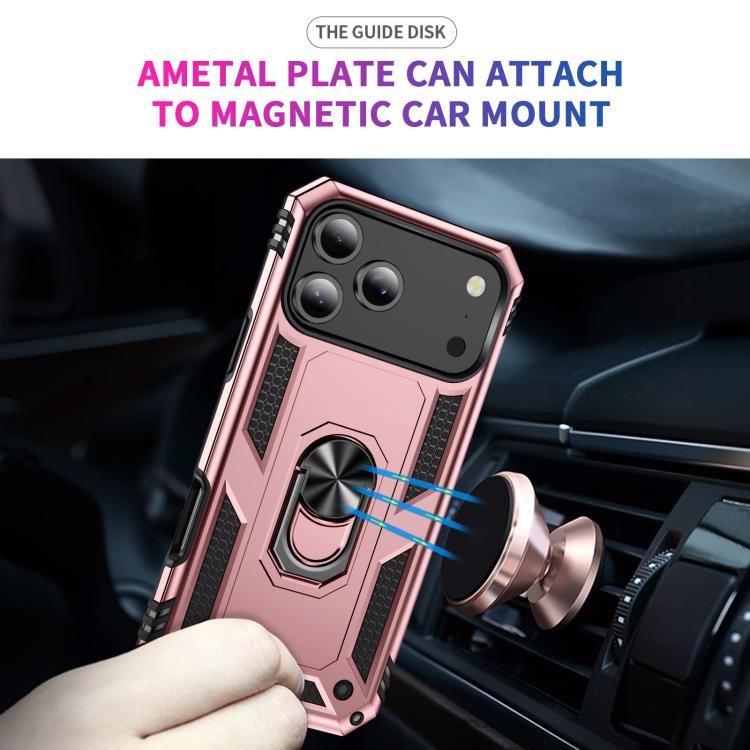 For iPhone 17 Pro Max Shockproof TPU Hybrid PC Phone Case with Holder(Rose Gold) - free shipping - PMc TechLife - Order now!