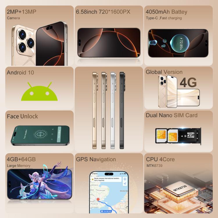 A16 Pro Max / PDA89-B, 4GB+64GB, 6.58 inch Android 10 MTK6739 Quad Core, Network: 4G, OTG, Dual SIM, Plug:US Plug(Grey) - free shipping - PMc TechLife - Order now!