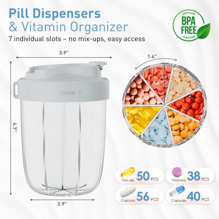 Portable Compartment Sealed Medicine Organizer Large Pill Storage Cup(Grey) - free shipping - PMC TechLife - Order now!