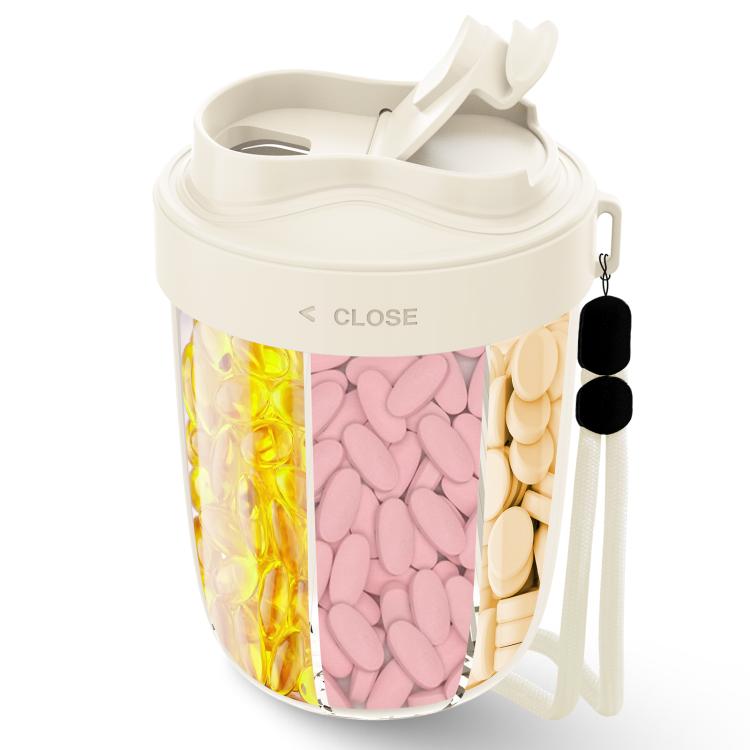 Portable Compartment Sealed Medicine Organizer Large Pill Storage Cup(Beige) - free shipping - PMC TechLife - Order now!