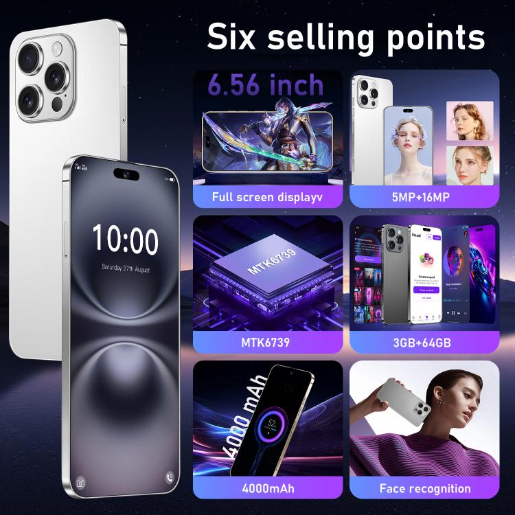 I16 Pro Max / RAi3, 3GB+64GB, 6.56 inch Android 10 MTK6739 Quad Core, Network: 4G, Dual SIM, Plug:UK Plug(White) - free shipping - PMc TechLife - Order now!