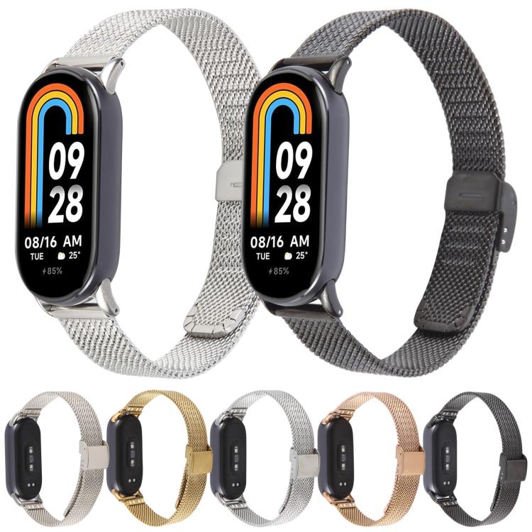 For Xiaomi Smart Band 9 / 8 Integrated Buckle Embossed Milanese Metal Watch Band(Rose Gold) - free shipping - PMC TechLife - Order now!