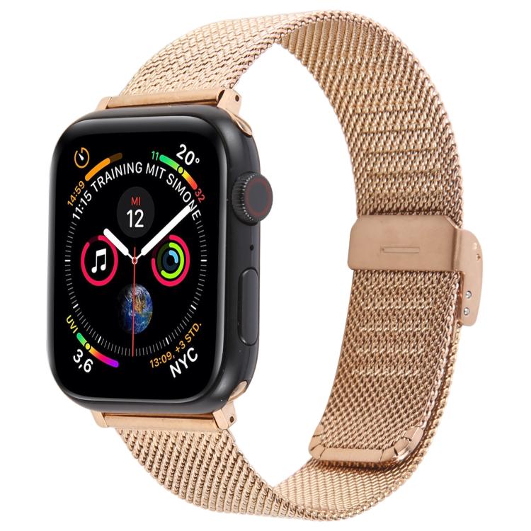 For Apple Watch 46mm / 49mm / 45mm / 44mm Integrated Buckle Embossed Thick Milanese Metal Watch Band(Rose Gold) - free shipping - PMC TechLife - Order now!