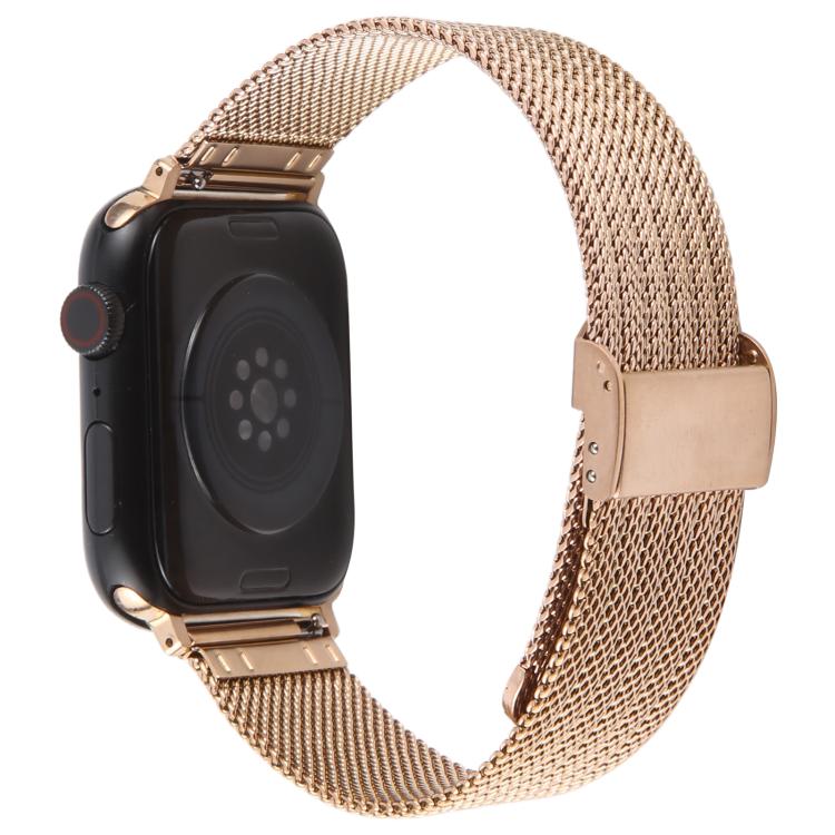 For Apple Watch 42mm / 41mm / 40mm / 38mm Integrated Buckle Embossed Thick Milanese Metal Watch Band(Rose Gold) - free shipping - PMC TechLife - Order now!