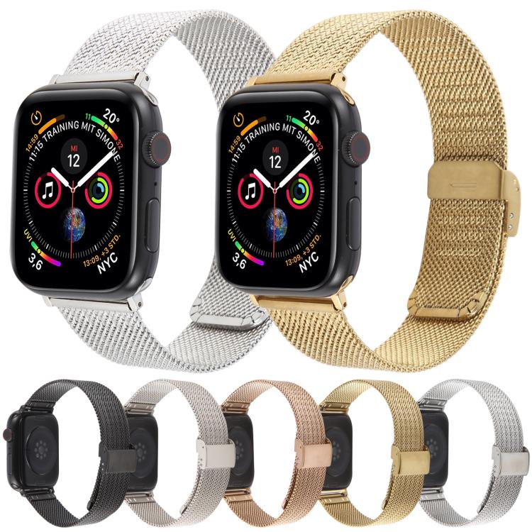 For Apple Watch 46mm / 49mm / 45mm / 44mm Integrated Buckle Embossed Thick Milanese Metal Watch Band(Rose Gold) - free shipping - PMC TechLife - Order now!