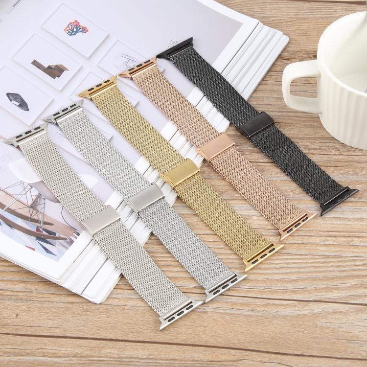 For Apple Watch 42mm / 41mm / 40mm / 38mm Integrated Buckle Embossed Thick Milanese Metal Watch Band(Rose Gold) - free shipping - PMC TechLife - Order now!