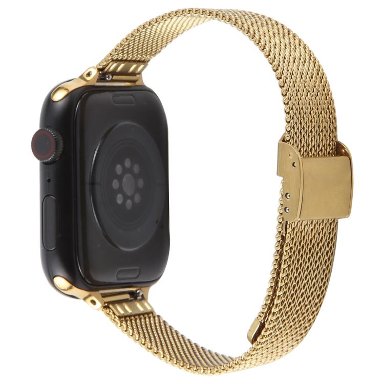 For Apple Watch 42mm / 41mm / 40mm / 38mm Integrated Buckle Embossed Slim Milanese Metal Watch Band(Gold) - free shipping - PMC TechLife - Order now!