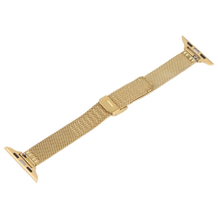 For Apple Watch 42mm / 41mm / 40mm / 38mm Integrated Buckle Embossed Slim Milanese Metal Watch Band(Gold) - free shipping - PMC TechLife - Order now!