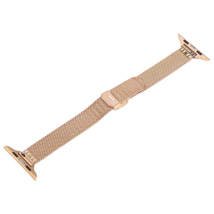 For Apple Watch 42mm / 41mm / 40mm / 38mm Integrated Buckle Embossed Slim Milanese Metal Watch Band(Rose Gold) - free shipping - PMC TechLife - Order now!